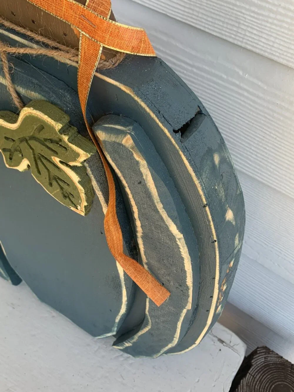 KIRKLAND-Vintage Style Rustic Teal Blue Green Wood Pumpkin Decor 23